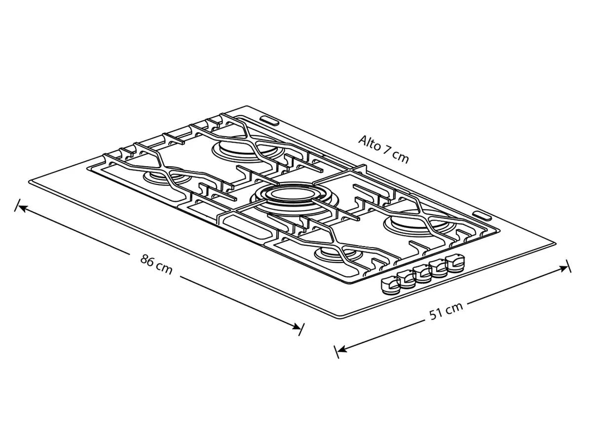 Cubierta a Gas Acero Semifilo 86 cm Whirlpool - WP3550S