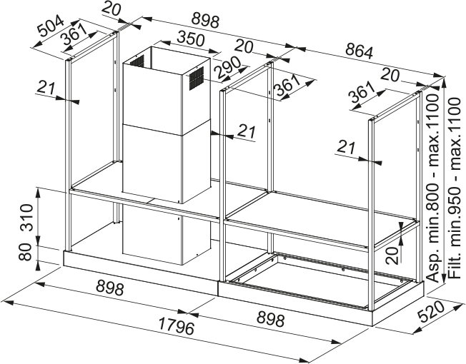 Campana de Isla Franke T-SHELF FMY BK MATT F180 | 180 cm