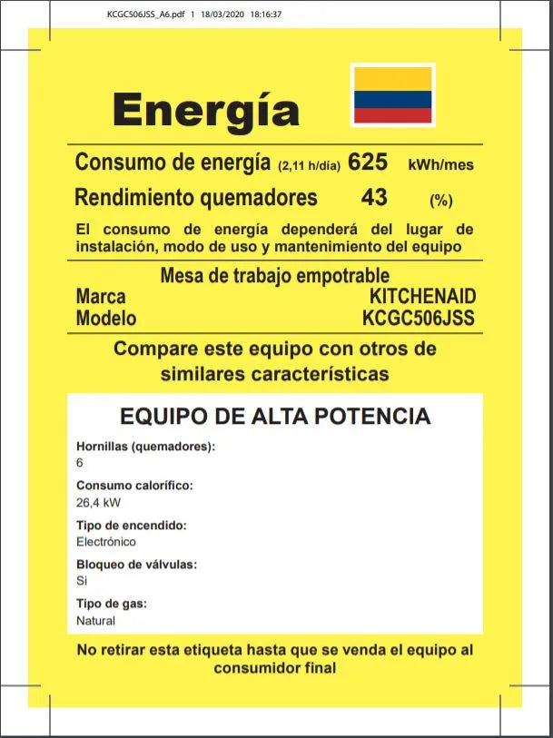 Cubierta de Gas Empotrable 90.8 cm con 6 Quemadores Acero inoxidable - Kitchen Aid - KCGC506JSS