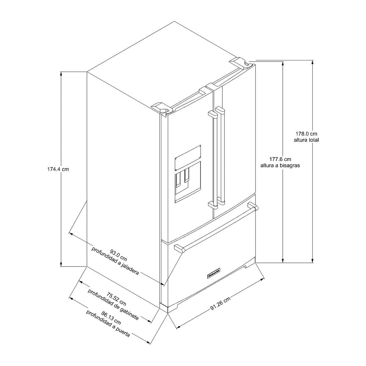 Nevecom French Door 91 cm Kitchen Aid Negro - KRFF577KBS