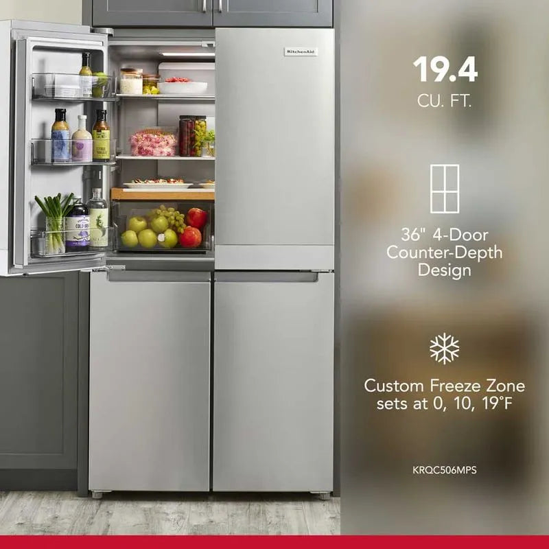 Nevera KitchenAid 4 Puertas Counter Depth 19.4 Cu Ft KRQC506MPS