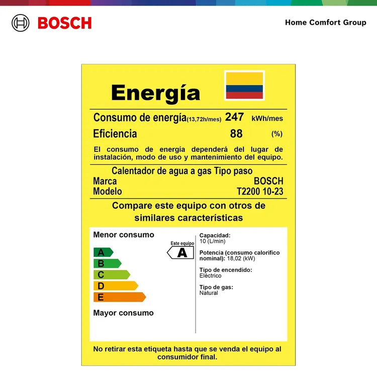 Calentador de agua Bosch De 10 Litros para Gas Natural Tiro Natural THERM 2200 GN