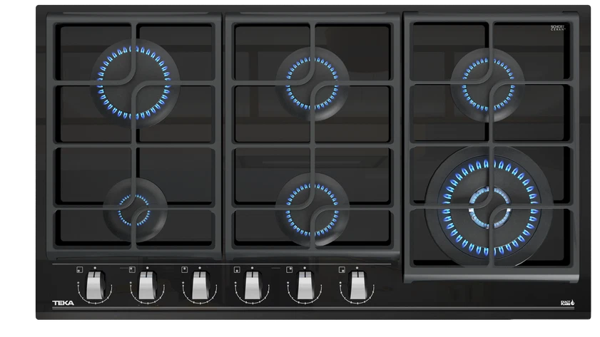 Cubierta a gas 6 Puestos 90cm Teka Cristal Negro - GZC96310XBB