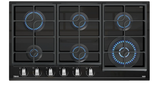 Cubierta a gas 6 Puestos 90cm Teka Cristal Negro - GZC96310XBB