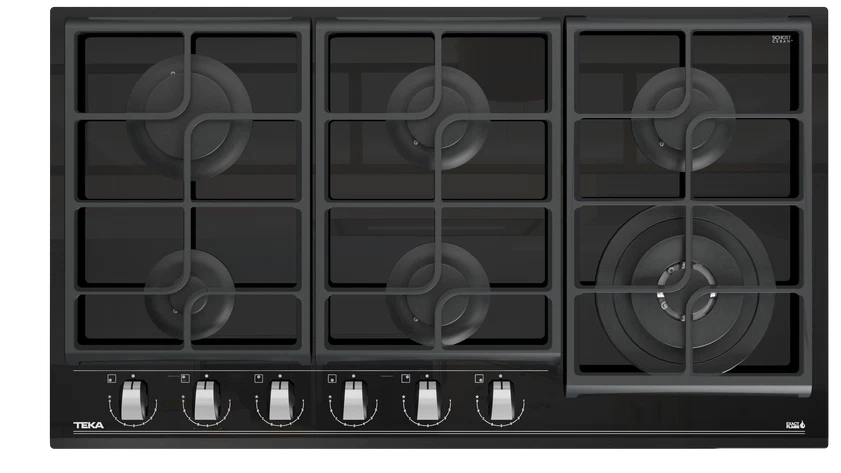 Cubierta a gas 6 Puestos 90cm Teka Cristal Negro - GZC96310XBB