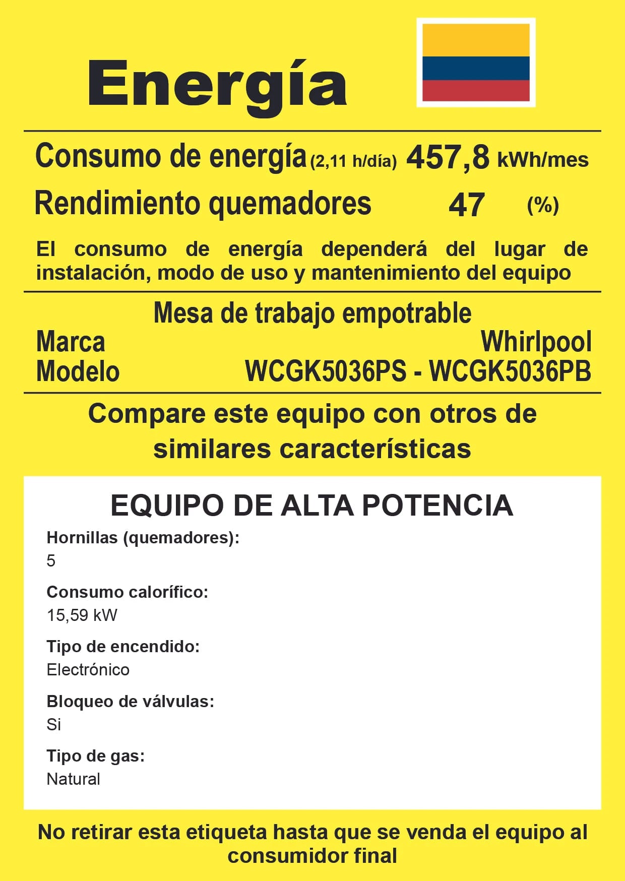 Cubierta a gas 5 quemadores 36"-91cm / Acero inoxidable Whirlpool - WCGK5036PS
