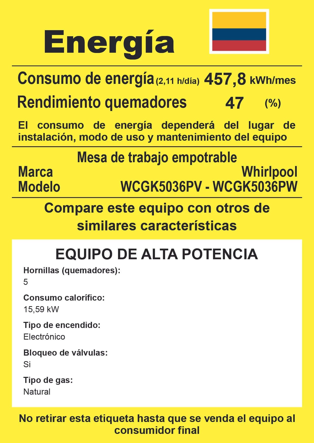 Cubierta a gas 5 quemadores 36" negra / Acero recubierto Whirlpool - WCGK5036PV