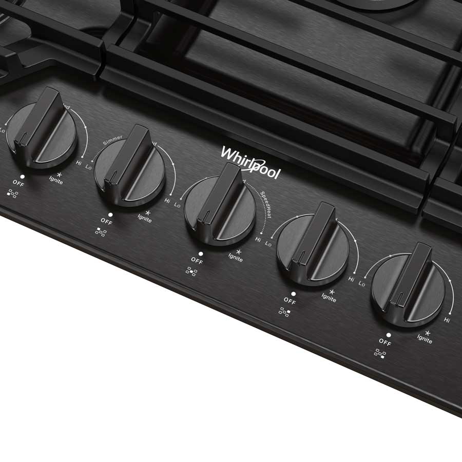 Cubierta a gas 5 quemadores 36" negra / Acero recubierto Whirlpool - WCGK5036PV