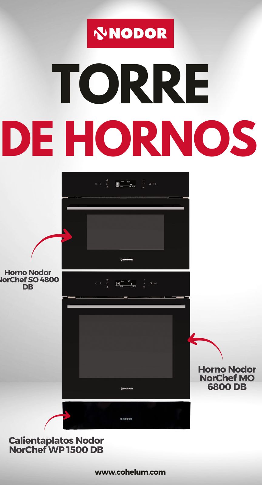 Nodor Línea 45 cm – Horno a Vapor + Horno Multifuncional + Cajón Calientaplatos