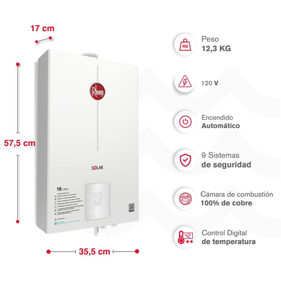 Calentador de agua Rheem 16 Litros Tiro Forzado Para Gas Propano