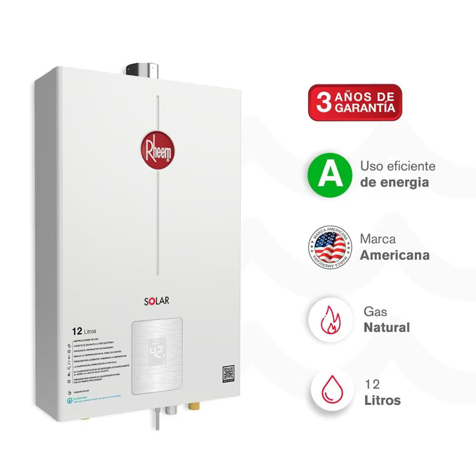 Calentador de agua Rheem Digital 12 Litros Tiro Forzado Gas Natural