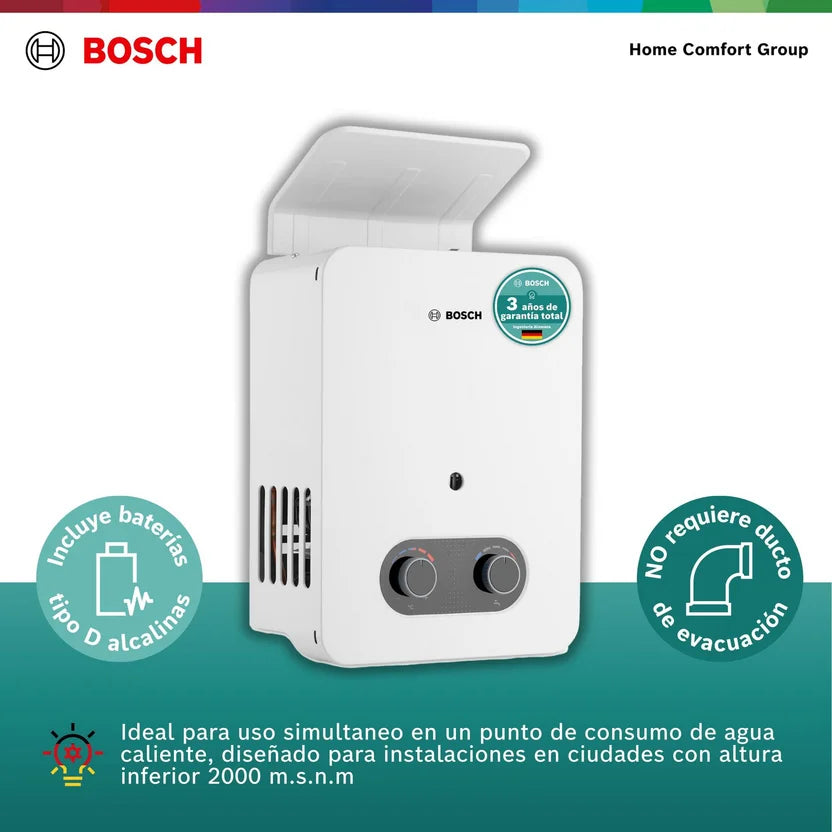 Calentador de agua Bosch De 5.5 Litros Tiro Natural Para Gas Propano – THERM 1200 GLP