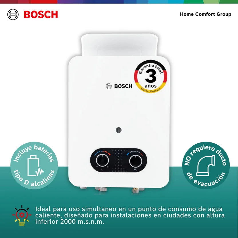 Calentador de agua Bosch De 5.5 Litros Tiro Natural Para Gas Propano – THERM 1200 GLP