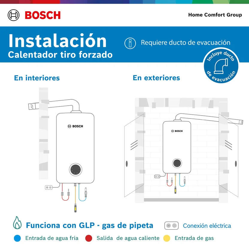Calentador de agua Bosch para Gas Propano De 12 Litros Tiro Forzado - Therm 1400 F GLP