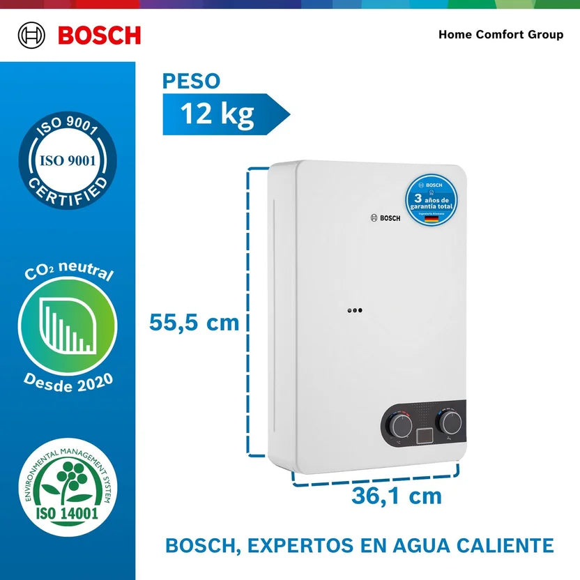 Calentador de agua Bosch para Gas Natural De 12 Litros Tiro Forzado - Therm 1400 F GN
