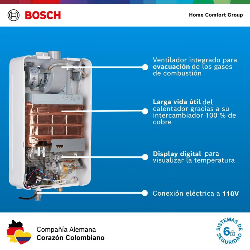 Calentador de agua Bosch para Gas Propano De 12 Litros Tiro Forzado - Therm 1400 F GLP